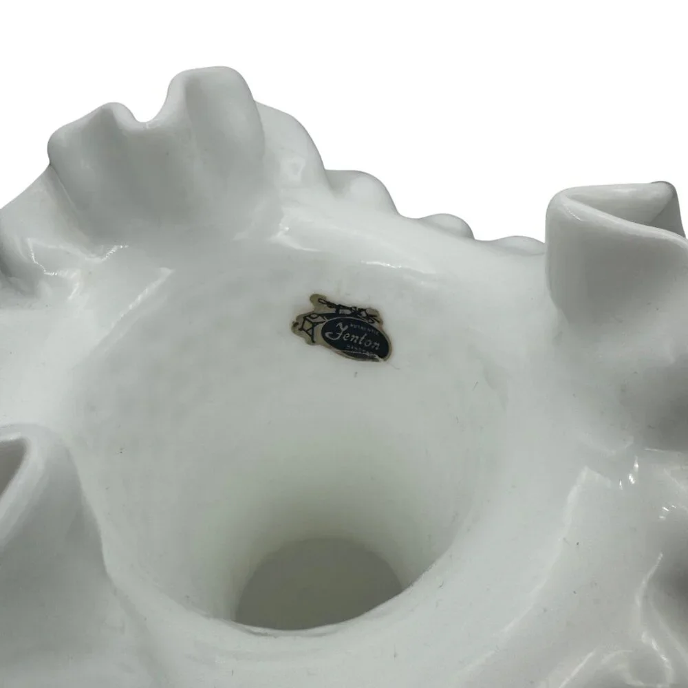 Fenton White Hobnail Milk Glass Vase With Ruffled Rim
